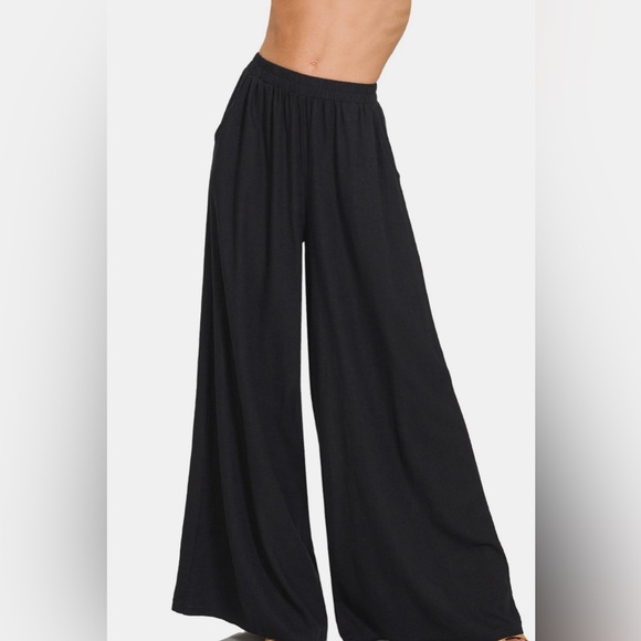 Zenana Pleated Linen Blend Wide Leg Pants - Picture 1 of 3